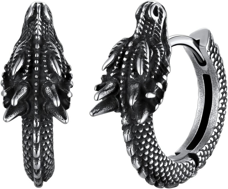 U7 Dragon Earrings Stainless Steel/18K Gold/Black/S925 Sterling Silver Hoop Earrings for Men Women, Personalized Punk Rock Huggie Earrings, Hypoallergenic - Image 1